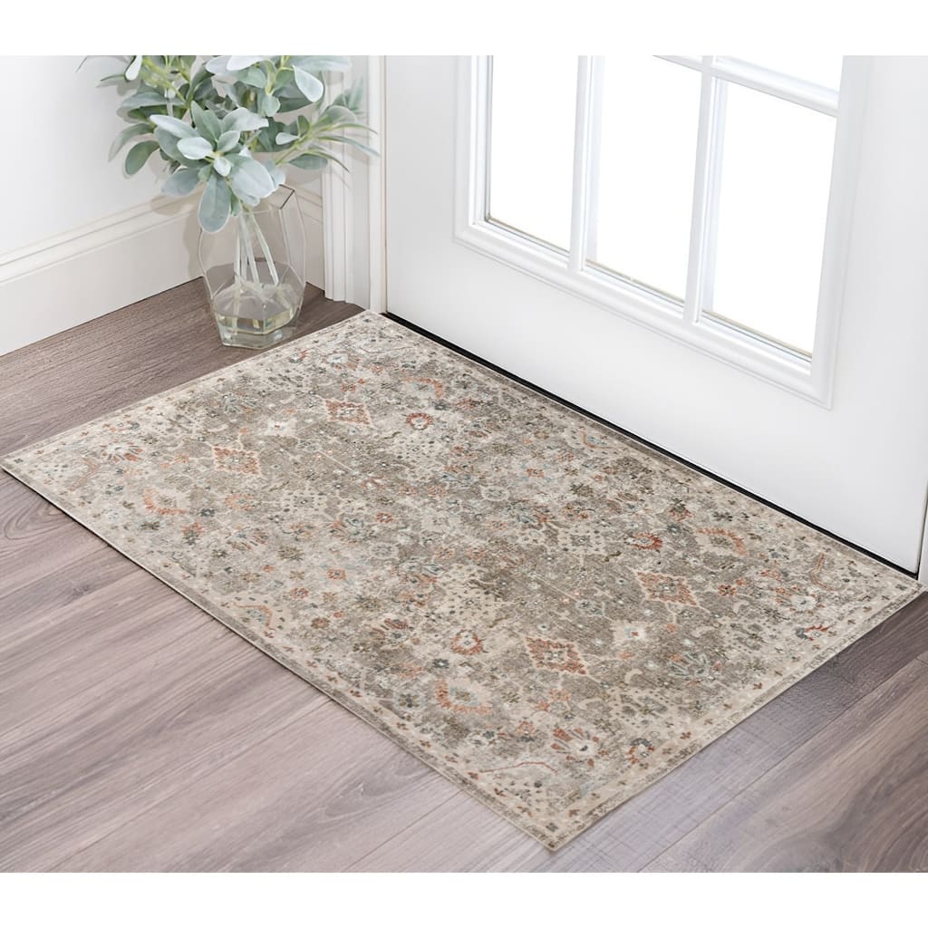 HomeRoots Medallion Transitional Rectangle Area Rug - 39.00 in. x 24.00 in. x 0.30 in.