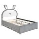 preview thumbnail 39 of 57, Rabbit-Shaped Velvet Platform Bed Frame with Trundle & LED Lights