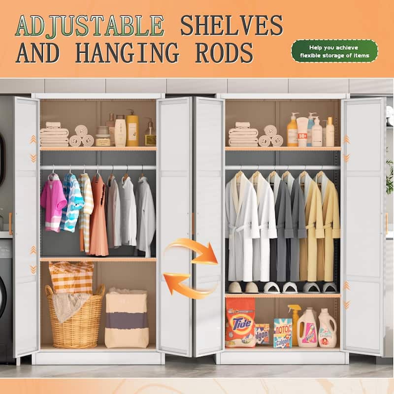 Modern Metal Lockable Wardrobe Armoire Storage Cabinet