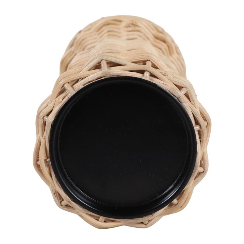 Candle Holder - Brown Metal Handwoven Raffia Pillar