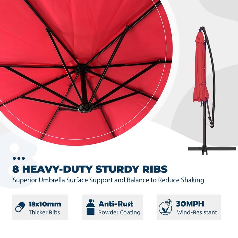 EROMMY 10ft Offset Hanging Umbrella - Easy Tilt, 99.9% UV Protection, Heavy-Duty Iron Frame