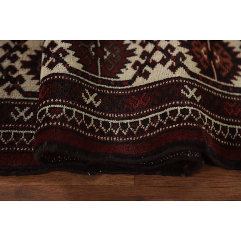 Hand Knotted Oriental 100% Wool Carpet Traditional Geometric Red Bokhara Area Rug - 11' 9'' X 7' 2''