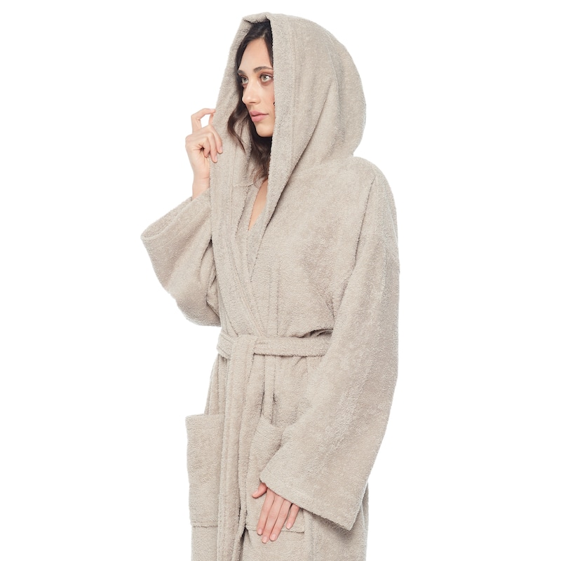 Women's Turkish Cotton Hooded Bathrobe
