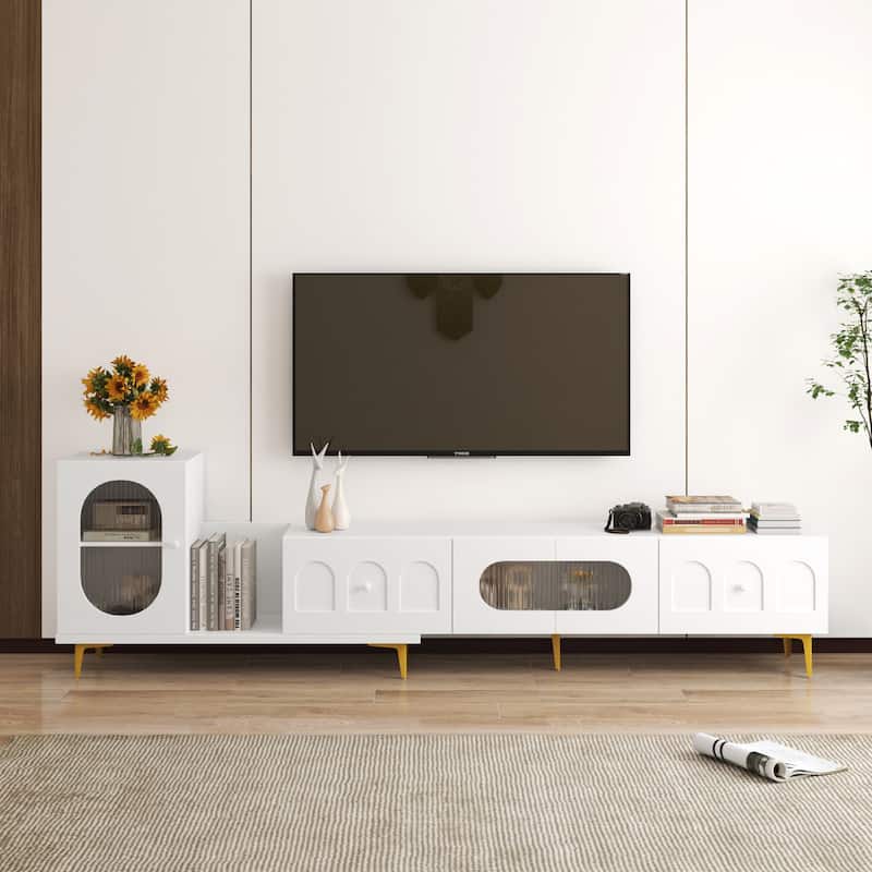 Wood Extendable Entertainment Center with Storage for 89" TVs - White