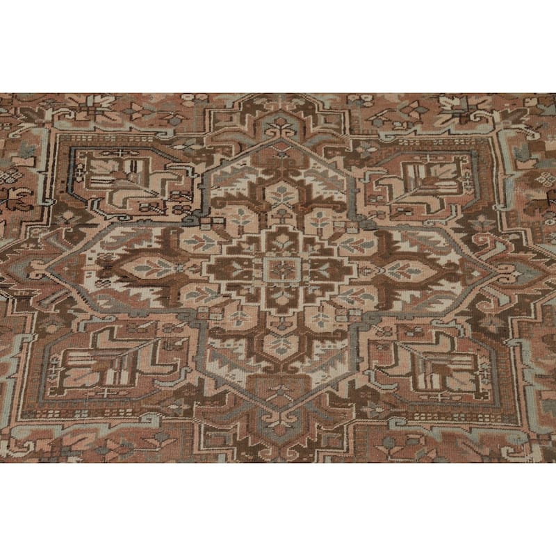 Geometric Heriz Vintage Persian Area Rug Hand-Knotted Wool Carpet - 8'0" x 10'9"