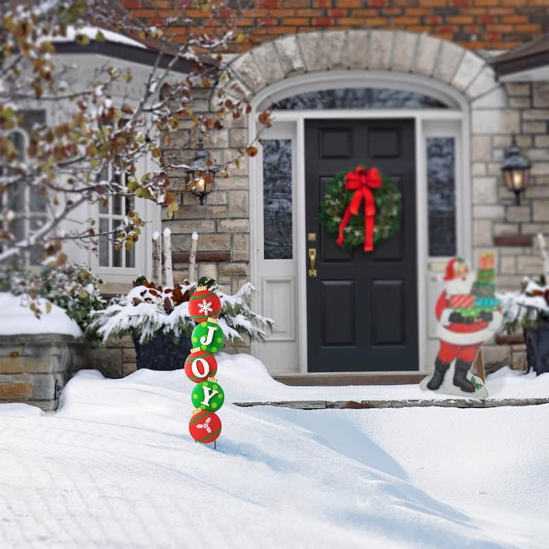 Glitzhome Christmas Metal JOY & NOEL Ornament Yard Stakes Hanging Decor - 42"H