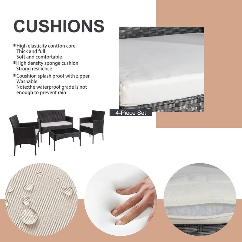 Futzca 4 Pieces Rattan Chair Set Outdoor Patio Furniture Set