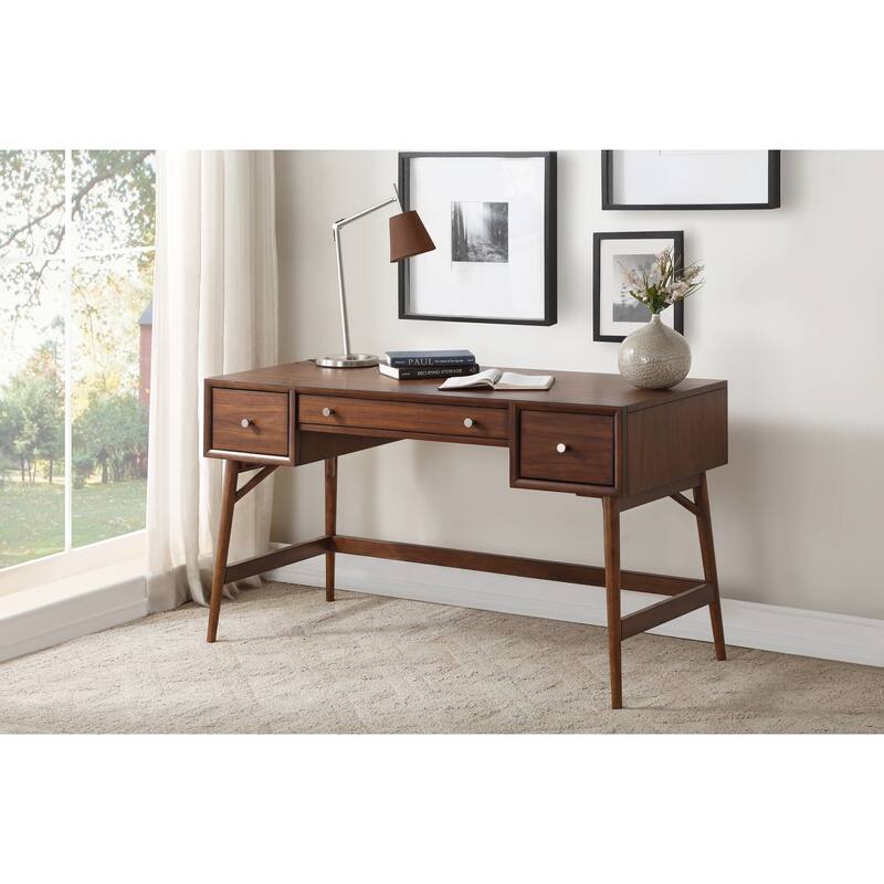 Brown Finish Stylish Writing Desk Storage Drawers - Brown