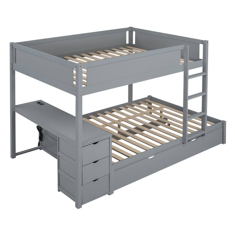 Full-Over-Full Bunk Bed with Trundle, Drawers & Desk - Complete Storage Solution