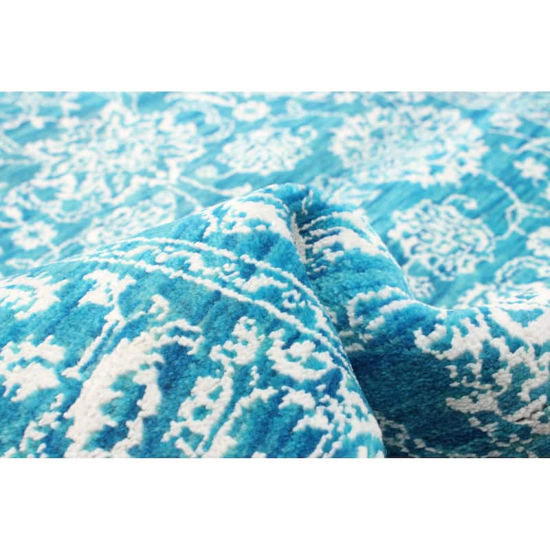 ECARPETGALLERY Hand-knotted Heritage Turquoise Silk, Wool Rug - 2' 6" x 7' 8"