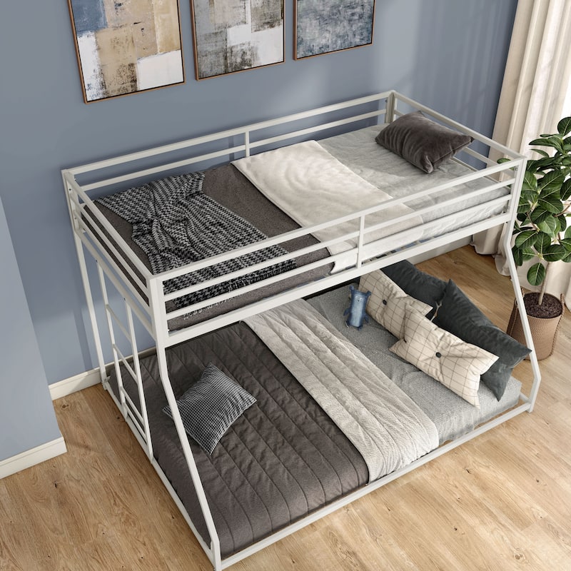 Furniture of America Jackson Modern Metal Twin over Full Low Profile Bunk Bed with Reversible Ladder