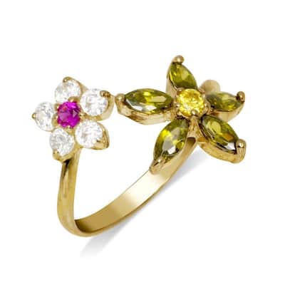 Curata Solid 10K Yellow or White Gold Floral Bypass Adjustable Multi-color Cubic Zirconia Toe Ring (14mmx15mm)