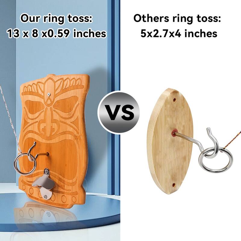 GSE™ Tiki Mask Hook and Ring Toss Game Set. Natural Bamboo Wall Mount