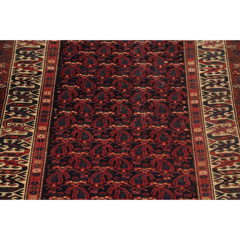 Hand Knotted Oriental 100% Wool Carpet Traditional All-Over Navy Blue & Blues Bidjar Area Rug - 6' 2'' X 3' 3''