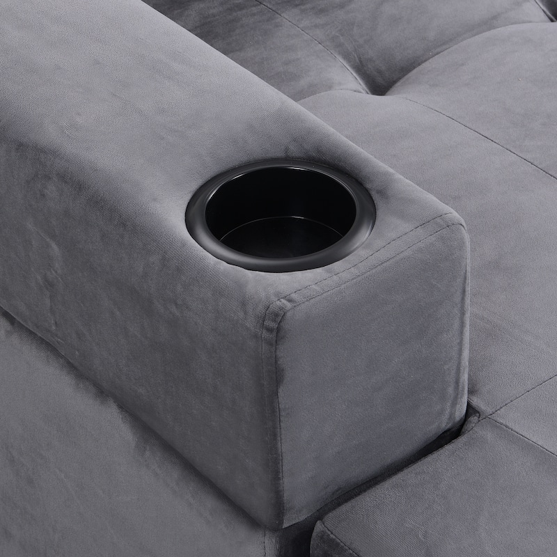 97.8'' Modern 4-Seat Sectional Sofa Set with Left-Hand Storage Chaise Lounge and Built-In Cup Holders for Living Room