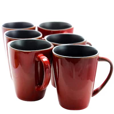 Modern Dining 14 Ounce Stoneware Large Mugs 6 Piece Set in Tomato