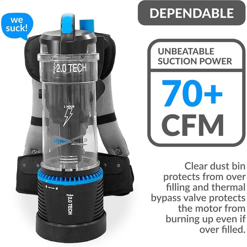 1 Hour Prolux 2.0 Cordless Bagless Backpack Vacuum with Lithium Ion Batteries