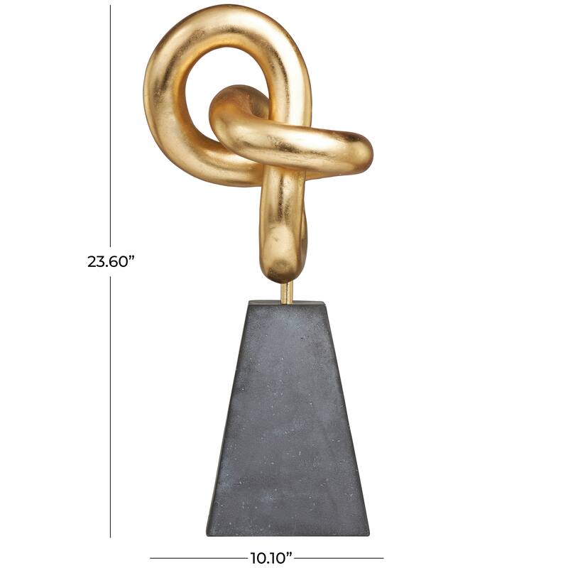 Gold Polystone Abstract Sculpture with Gray Pyramid Base Bed Bath