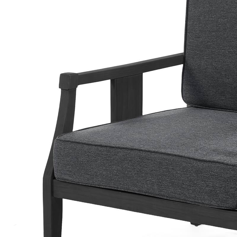 Set of 2 Outdoor Teak Wood Armchairs with Cushions, Patio Club Chairs