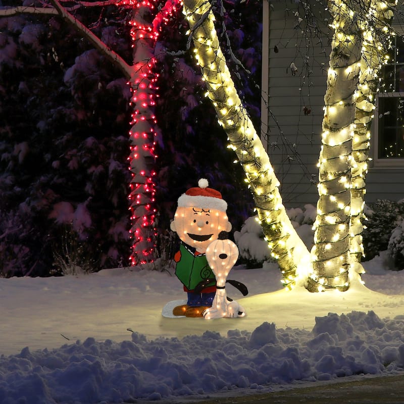 LED Lighted Peanuts Charlie Brown and Snoopy Caroling Outdoor Christmas Decoration - 32" - Multi