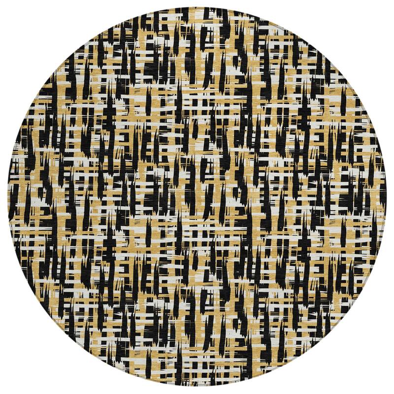 Machine Washable Indoor/ Outdoor Modern Crosshatch Chantille Rug - Black - 8' x 8'