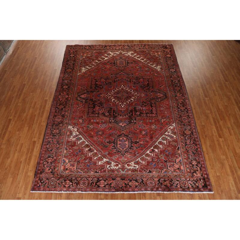 Vintage Vegetable Dye Heriz Persian Area Rug Hand-knotted Wool Carpet - 9'11" x 12'10"