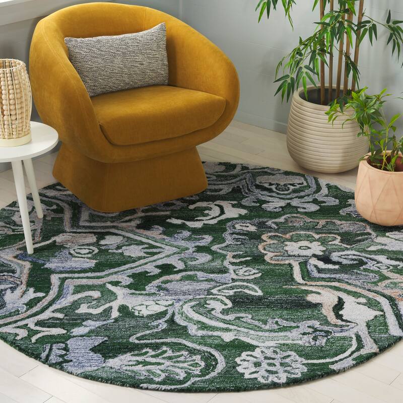 SAFAVIEH Handmade Marquee Nahla Rug - 6' Round - Green/Beige