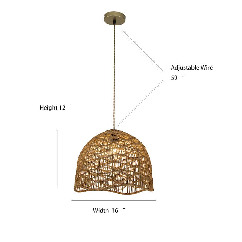Nami 1-Light Rattan Dome Pendant, Japandi Boho - Handwoven - 16" Wide