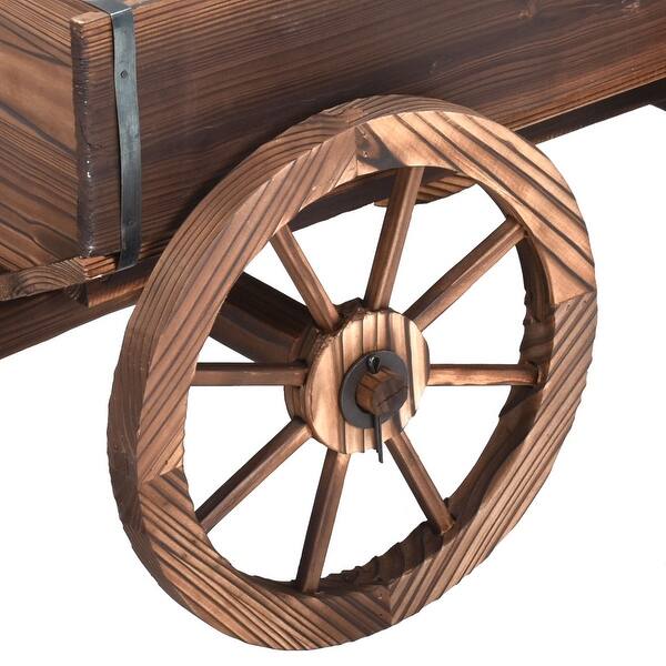 Shop Costway Wood Wagon Flower Planter Pot Stand W Wheels Home