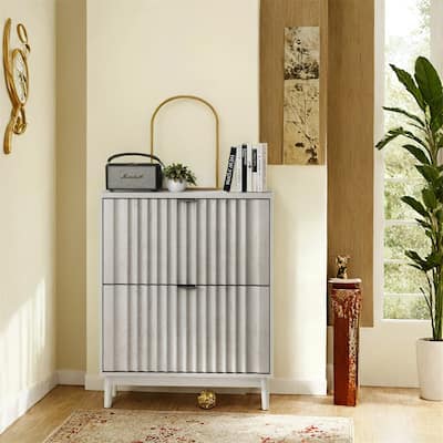 Shoe Cabinet w/2 Flip Drawers,Fluted Shoe Storage Cabinet for Entryway
