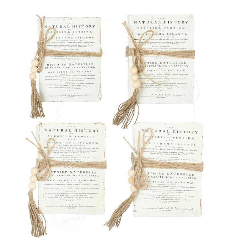 Wood Block Books with Saying and Jute Tie, Set of 4 Styles