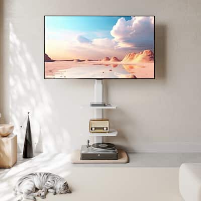 FITUEYES Sturdy Wood Base Floor TV Stand for 32-70 inch TVs with Two Shelves