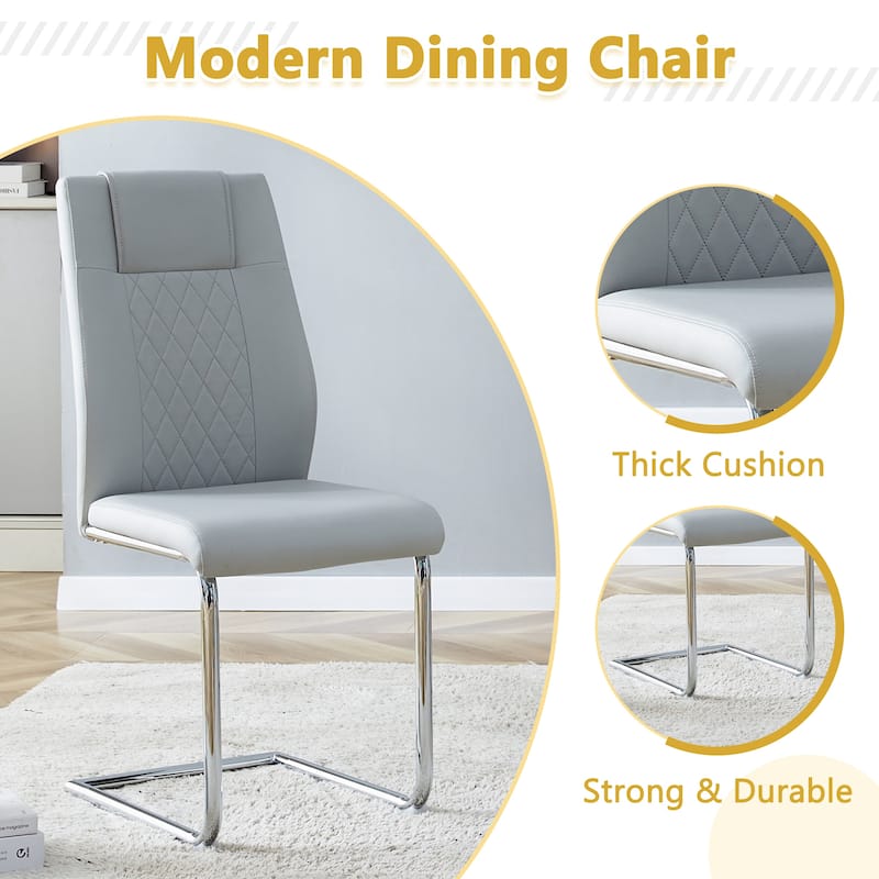 Roomfitters 5pcs Cream Style MDF Dining Table Set with Chairs and Silver Metal Legs, Soft Neutral Design, Light Gray