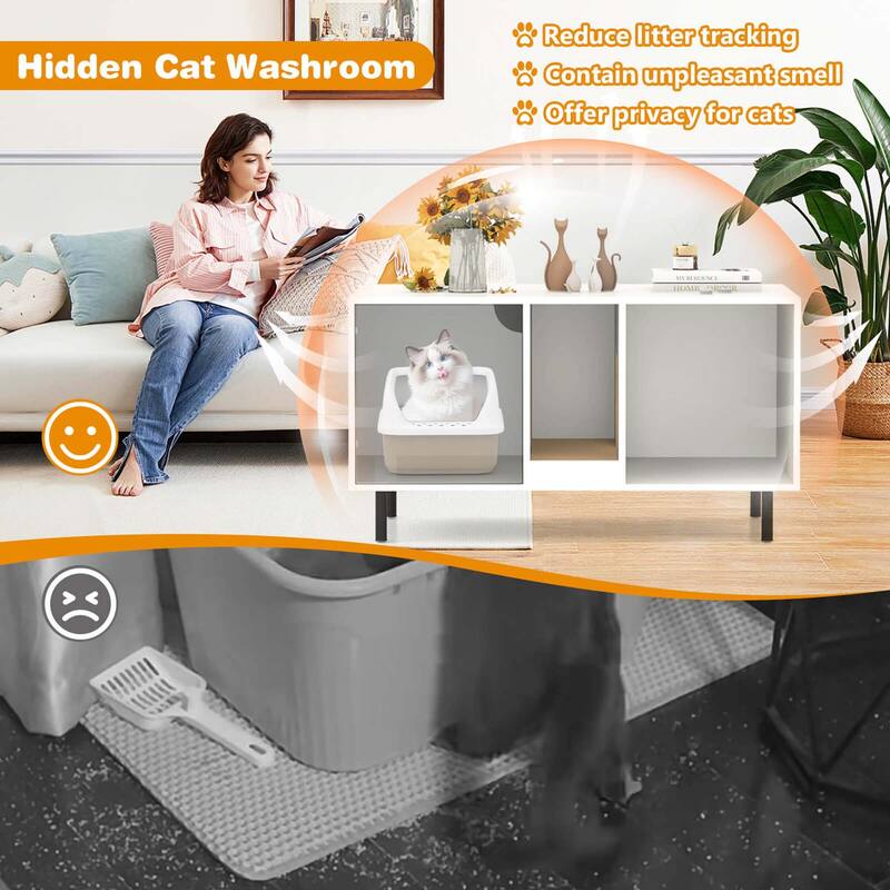Costway 40" Hidden Cat Washroom with Storage Removable Scratcher Metal - See Details