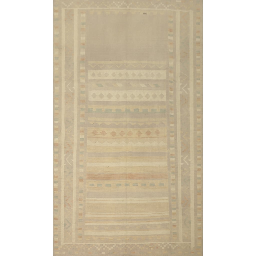 Hand Woven Oriental 100% Wool Carpet Southwestern Tribal Beige & Ivories Kilim Area Rug - 9' 11'' X 6' 8''