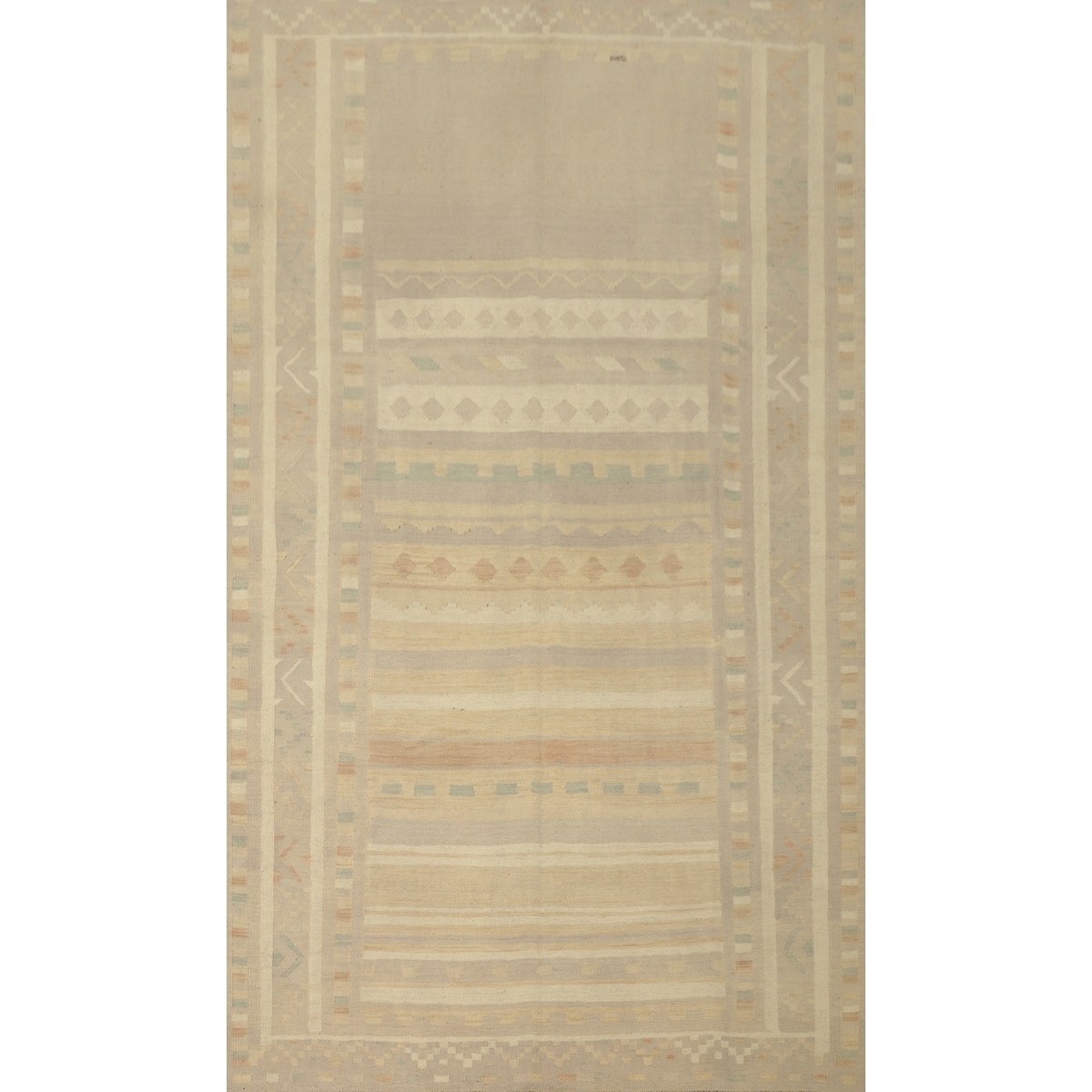 Hand Woven Oriental 100% Wool Carpet Southwestern Tribal Beige & Ivories Kilim Area Rug - 9' 11'' X 6' 8''