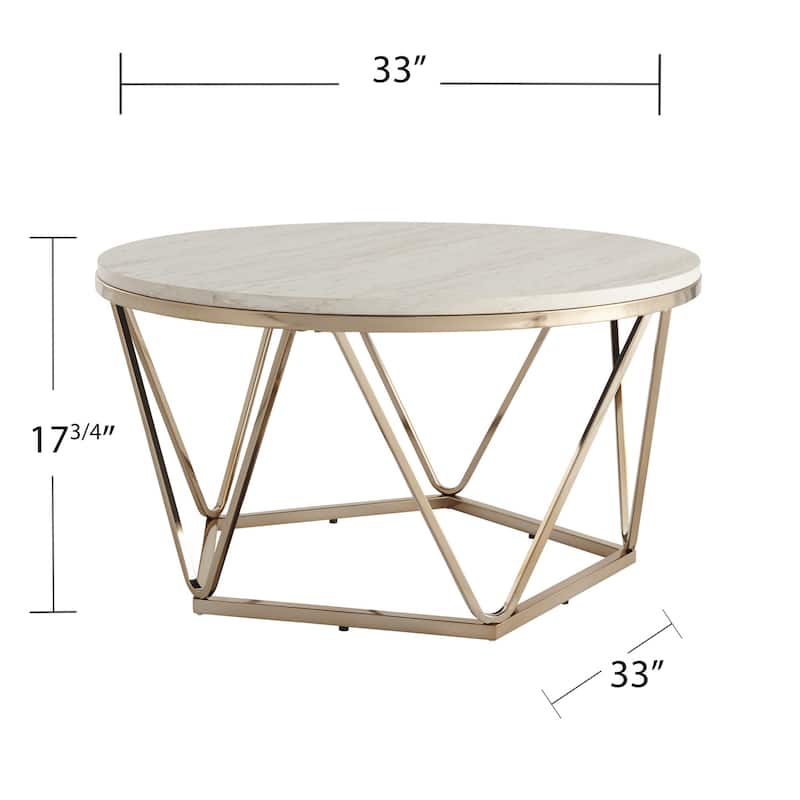 HomeRoots 33" Champagne Solid Manufactured Wood And Metal Round Coffee Table - 17.75" H x 33" W x 33" D
