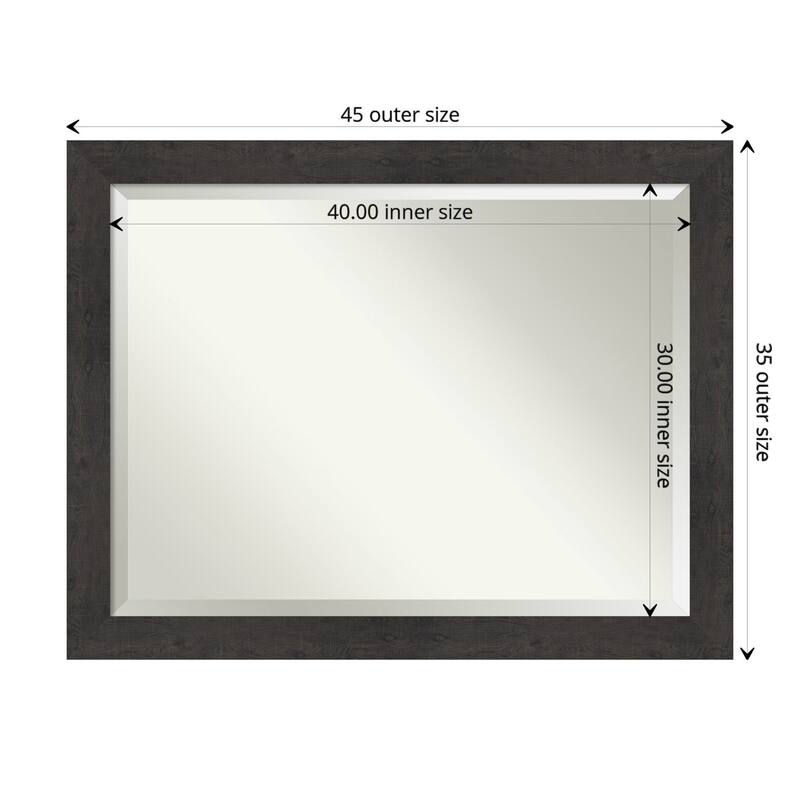 Beveled Bathroom Wall Mirror - Rustic Plank Espresso Frame - Outer Size: 45 x 35 in