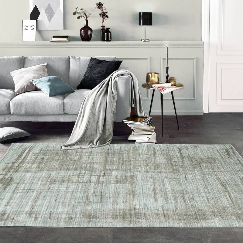 Hand Knotted Textured Gray Tibetan Wool Modern Oriental Area Rug - 8' x 9' 11''