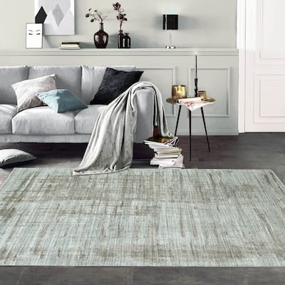Hand Knotted Textured Gray Tibetan Wool Modern Oriental Area Rug - 8' x 9' 11''