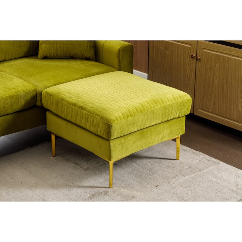 Olive Velvet Modular Reversible Sectional Sofa Set w/ 2 Ottomans Bed