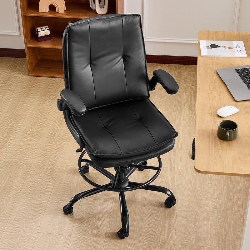 PU Tall Office Chair Drafting Chair With Adjustable Footrest Ring