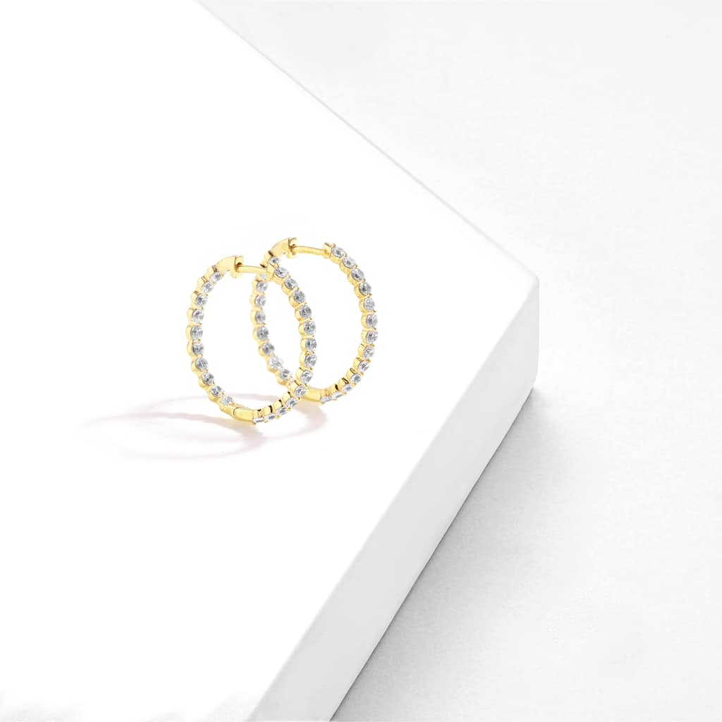 Lab Grown 2ct TDW Diamond Hoop Earrings in 14k Gold for Women