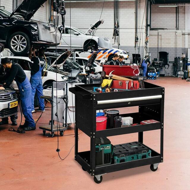 3-Tier Rolling Tool Cart with Drawer Steel Utility Storage Tool Box