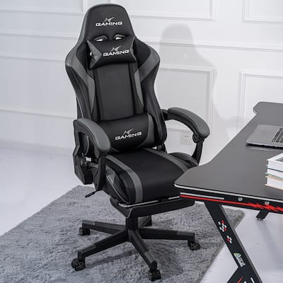 Commodore Gaming Chair Ergonomic Adjustable Height Swivel Recliner with Adjustable Armrest and Retractable Footrest