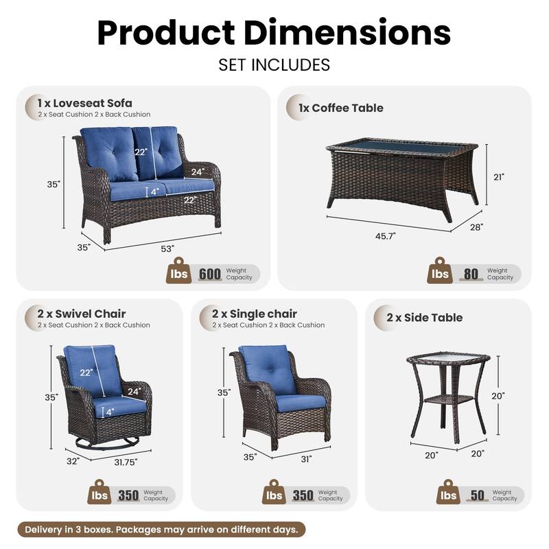 Gymojoy 8-Piece Outdoor Wicker Patio Furniture Set with Swivel Rockers, Loveseat & Side Tables