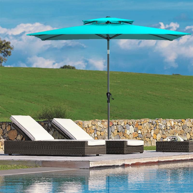 Crestlive 9 x 5 FT Double Top Patio Outdoor Market Umbrella Table Umbrella, Base Not Included