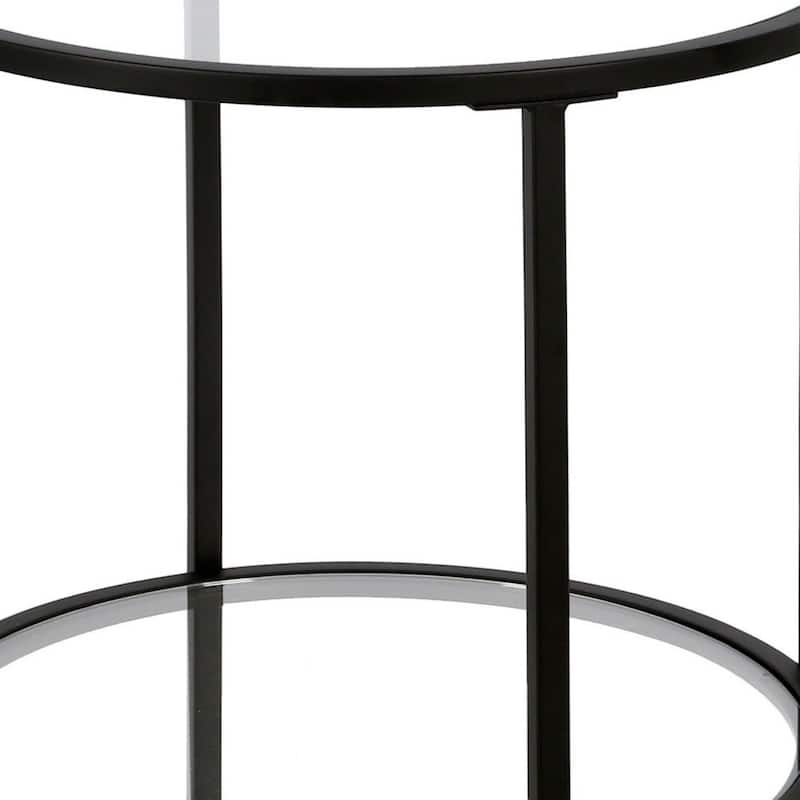 Clear Glass Round End Table with Steel Base and Storage Shelf - 20” x 20” x 22” (D x W x H)