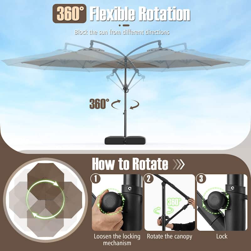 Costway 10 FT Offset Hanging Umbrella with Base Patio Cantilever