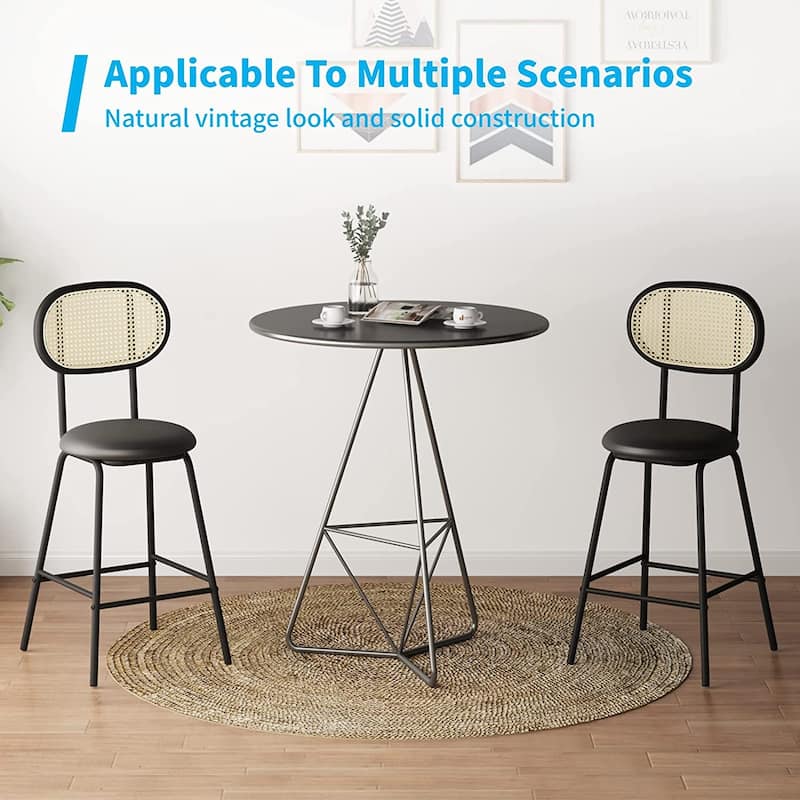 Mixoy Counter Stool,24" Leather Bar Stool Rattan Back Dining Chair,Counter Height Bar Stool for Pub Coffee/Home/Kitchen